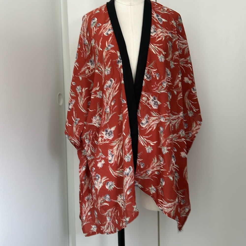 NEW WITH TAGS! Rust Multicolored Sheer Floral Print Kimono